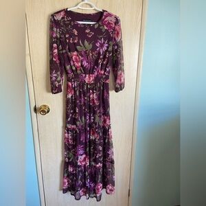 Gorgeous Eggplant Floral Stella & Julia tiered Sheer Dress Sz 8